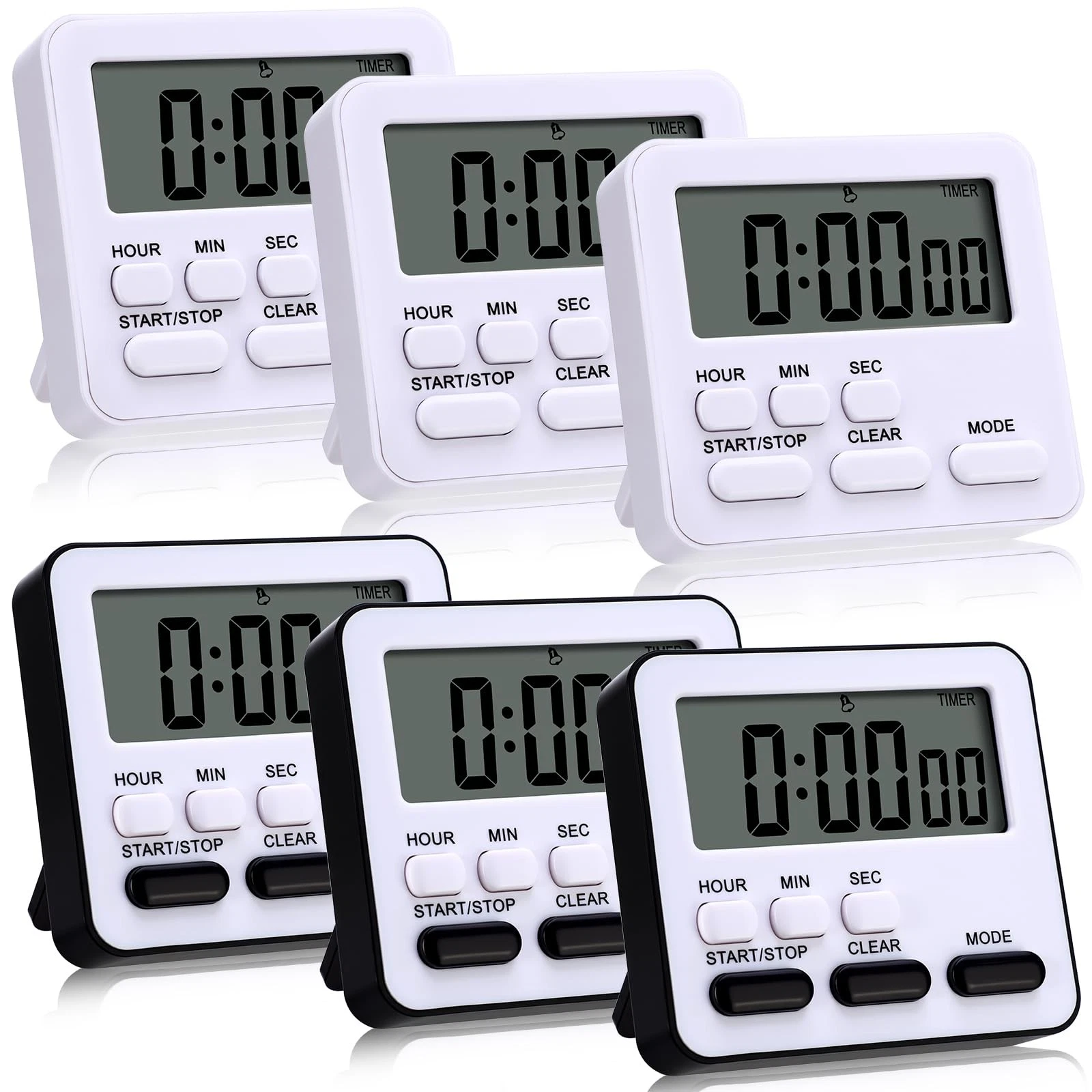 6 Pcs Digital Kitchen Timer 24 Hour Clock and Alarm Function Timer On/Off Swi...