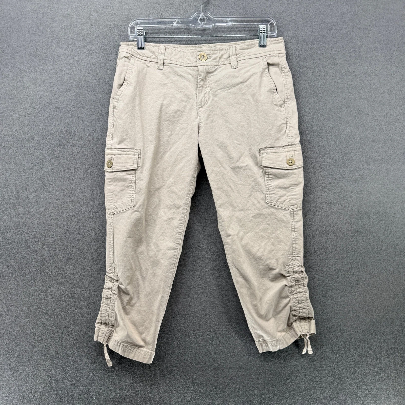 Eddie Bauer Womens P6 Beige Cargo Capri Pants Drawstring Hem
