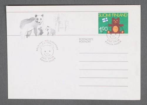 MayfairStamps Finland FDC 1989 Teddy Bear & Flag First Day Stationery Card aaw_4