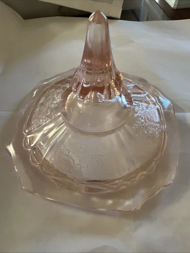 Vintage Mayfair Open Rose by Anchor Hocking Pink Footed Candy Dish with Lid