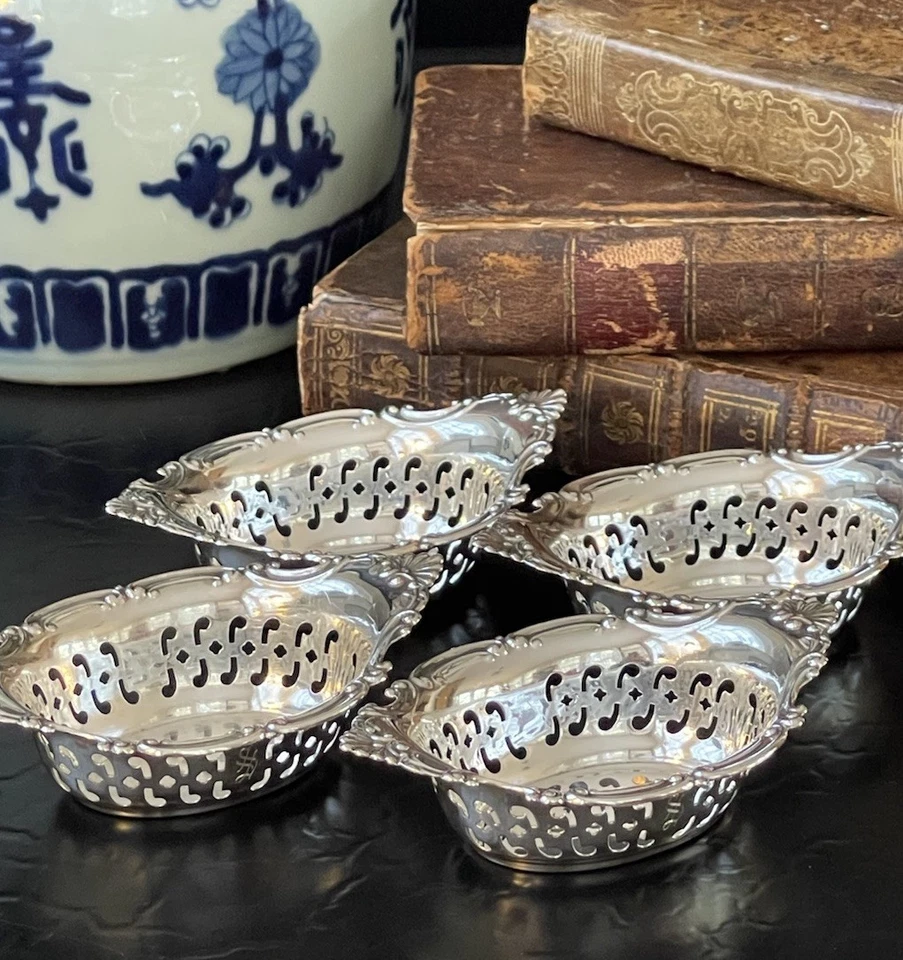 Set FOUR Gorham Sterling Silver A4780 Bonbonniere Nut Dish American 3.85” Mono S - Image 2 of 4