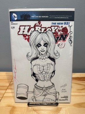 Harley Quinn #0 Original Art Amanda Conner, Imdavidot & Palmiotti SIGNED 3x COA
