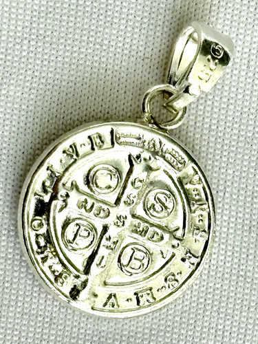 Heiliger Benedikt Medaille Anhänger Silber 925 und Gold 10k - 17 mm Durchmesser - Bild 2 von 6