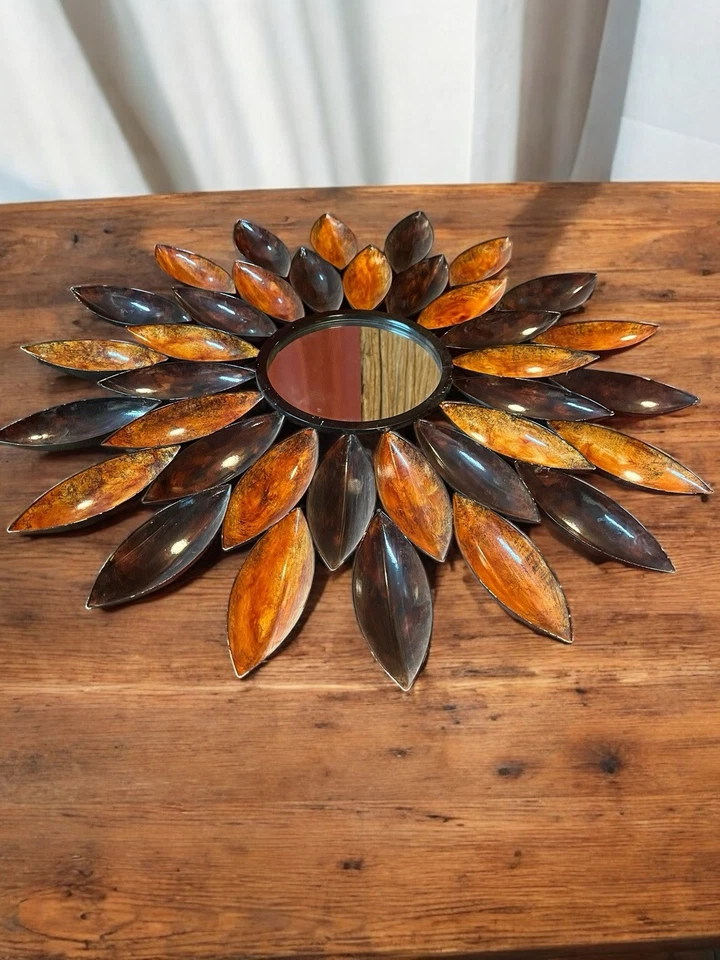 Sunburst Wall Mirror – Handcrafted Metal & Resin, Bohemian Rustic Décor - Image 3 of 4