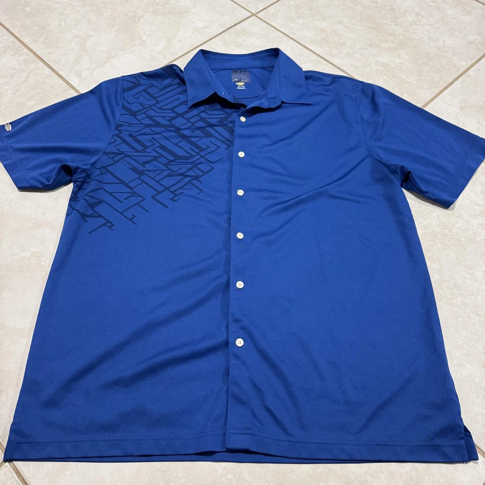 Camisa de golf Greg Norman para hombre XL azul manga corta botón delantero campamento geométrico Foto 2 de 4