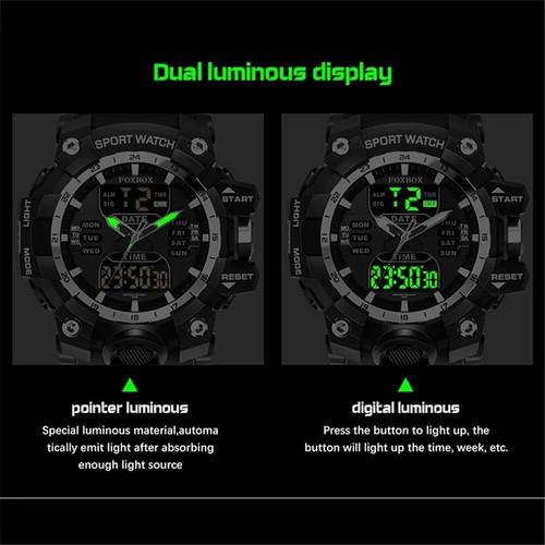 LIGE FOXBOX Herren Sportuhr Jungen Militär Armbanduhr Alarm LED Digitaluhren - Bild 3 von 18