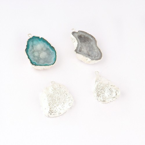 Natural Geode Druzy Silver Plated DIY Single Bail Connector Lot of 4 Pcs - Picture 4 of 4