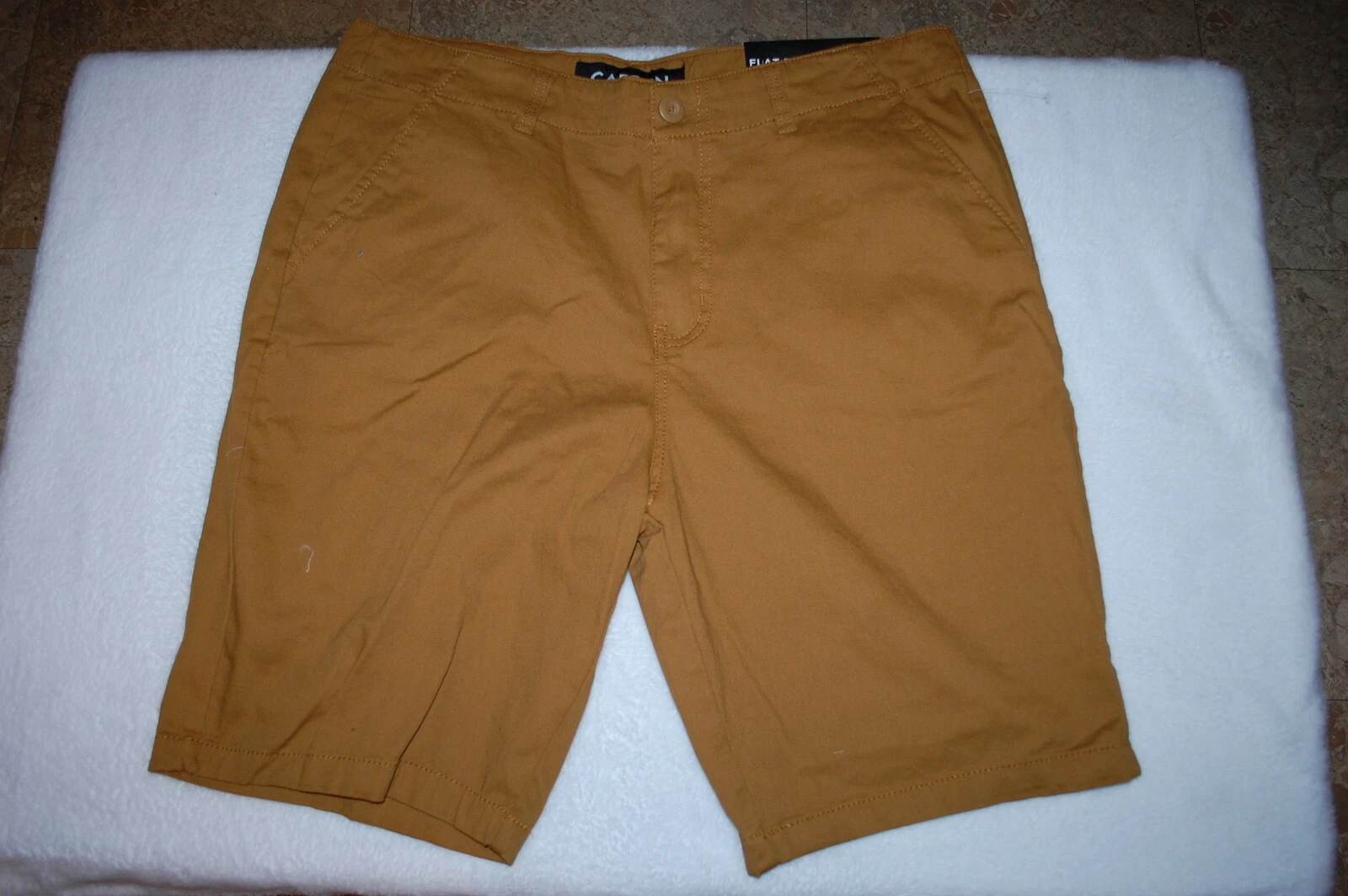 Mens Chinos RICH TAN / CAMEL BROWN SHORTS Flat Front CARBON 4 Pocket SIZE 36