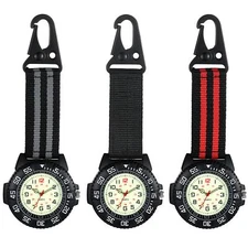 Nylon Band Outdoors Hiking Backpack Belt Clip-on Fob Watch 24H Lumious Carabiner