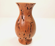 Vtg Handmade Wormy Oak Wood Vase Signed Turned Wood Nature Natural Art Woodland