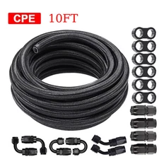6AN 10FT CPE Fuel Line Kit Nylon Braided AN6 with Fuel Line Hose Fittings Black