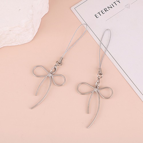 Y2K Korean Bow Mobile Phone Chain Simple Silver Color Bowknot Phone Lanyard _yi - Zdjęcie 11 z 11