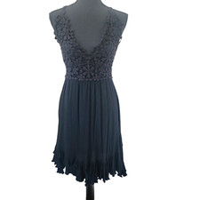 La Miel Women's Black Strappy Floral Crochet Lagenlook High Low Dress Sz Small