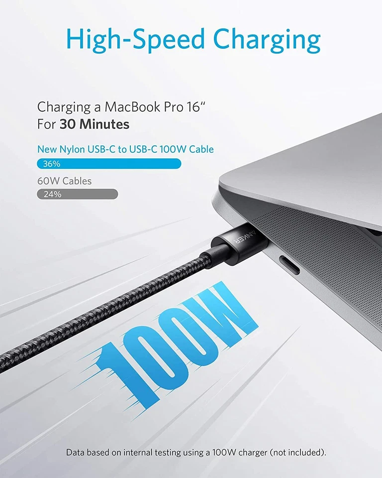Anker 100W USB C Fast Charging Cable 10ft Long Braided Nylon Cord for MacBook - Image 2 of 4