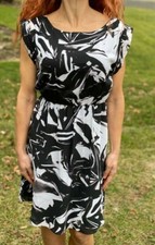 ALICE OLIVIA DRESS MINI BLACK FLORAL SILK RUCHED CAP SLEEVE ROMANTIC GOTH    S