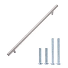 10 Pack Euro Bar Cabinet Handle 11.19" Length Satin Nickel 