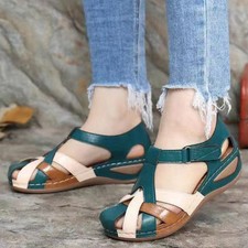 Womens Summer Ladies Closed Toe Sandals Ankle Strap Wedge Comfort Walking Shoes