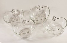 Vintage KIG Indonesian Glass Apple Bowls with Etched Leaf - Set of 4