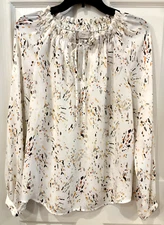 A New Day Ruffled Tie Flowy Top Blouse Ivory with Multicolor Speckles