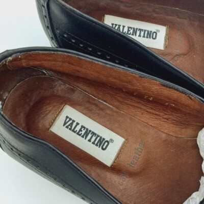 Vtg VALENTINO SHOES Men Black Leather Loafers Marikina Philippines 70-80s Sz 8.5 Valentino Vintage Shoes Mens 8.5 Black Calf Leather Kiltie  main image 4