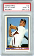 CHIPPER JONES~ATL BRAVES~1991 BOWMAN PSA-8 NM-MT HOT BASEBALL ROOKIE RC CARD#569