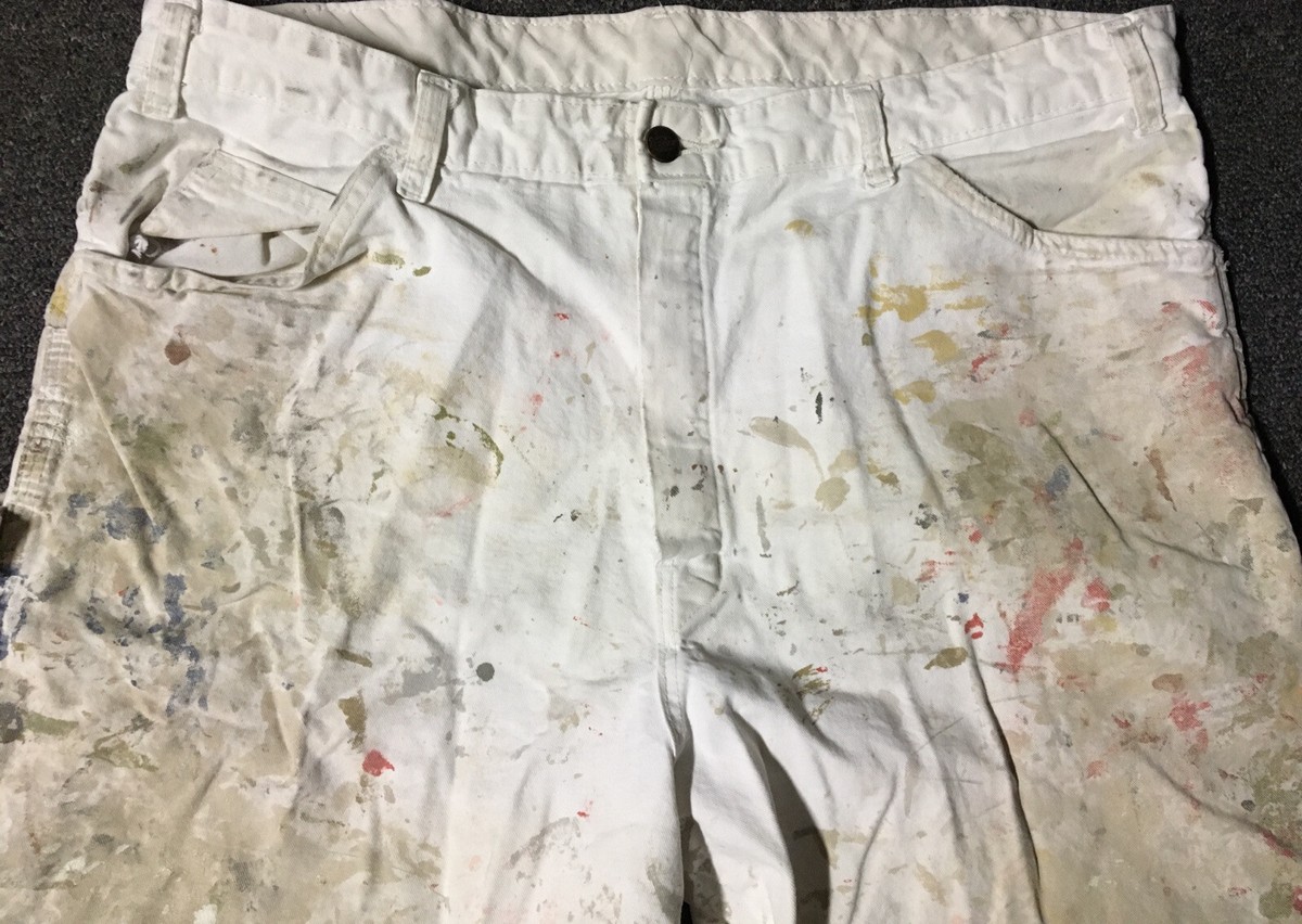 パンツ 90s Dickies Splashed White Painter DICKIES - Distressed Paint Splatter White Cropped Painter