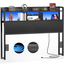 Headboard for King/Queen/Full Size Bed with Storage Shelf & Outlets & RGB Light