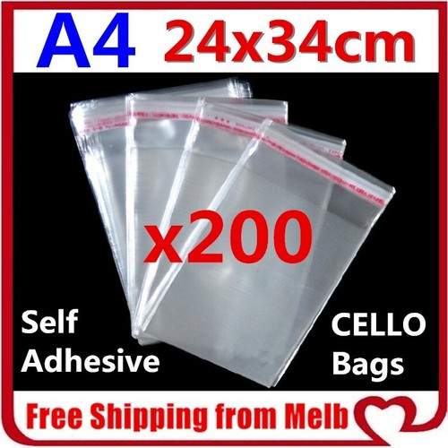 200x A4 Cello Bag 24x34cm Cellophane Clear Resealable Plastic Self Seal Adhesive - Foto 9