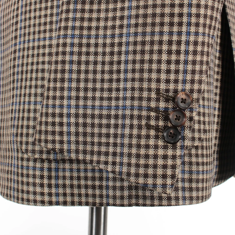 Abrigo deportivo Luciano Barbera nuevo con etiquetas seda/lana talla 50R EE. UU. 40 marrones/grises/azules a cuadros Foto 4 de 4