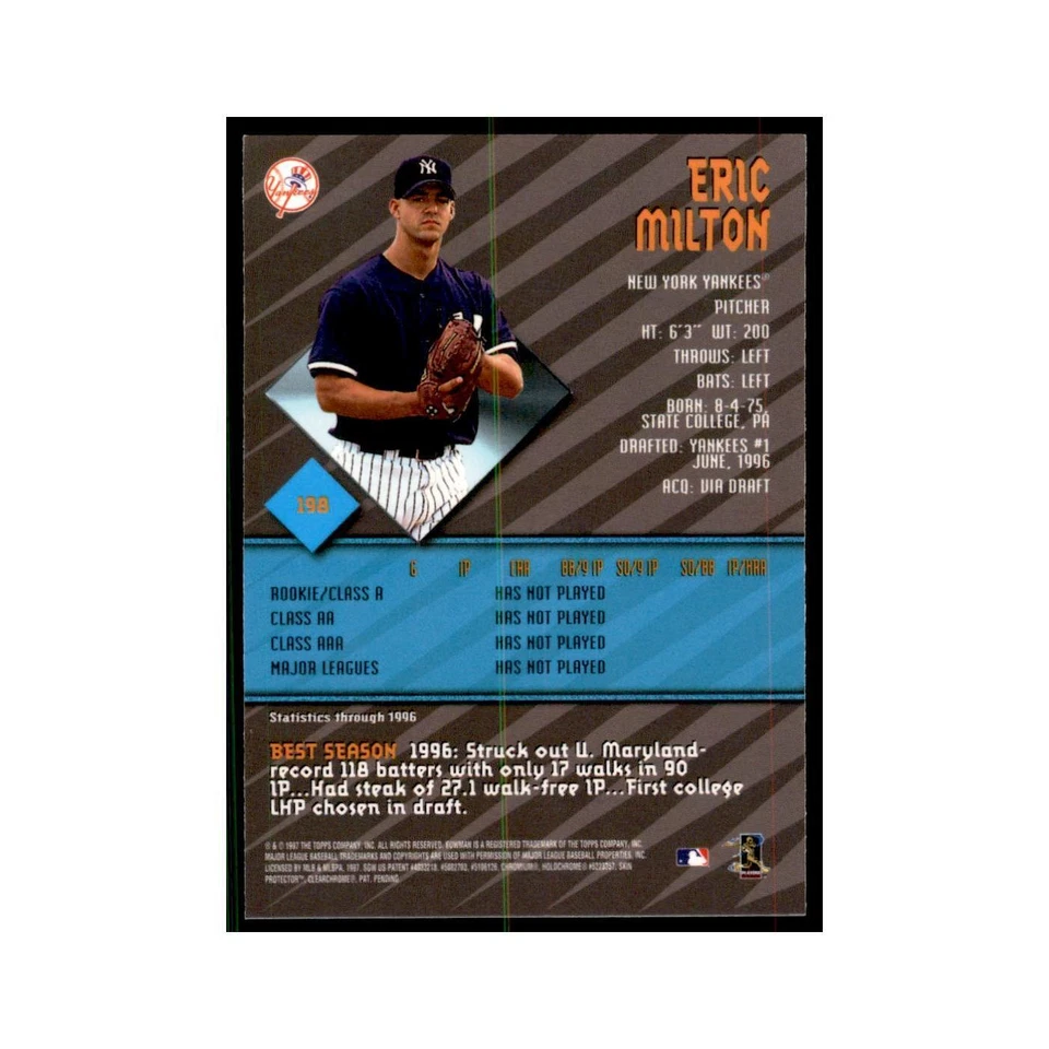 1997 Bowman Best Eric Milton Baseball Cards #198 - Image 2 of 3