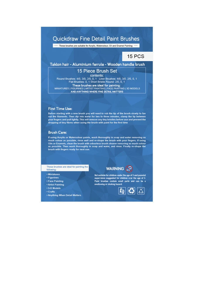 15 x Fine Detail ARTIST PAINT BRUSH SET Acrylic Watercolour Miniature Modelling - Image 3 of 4