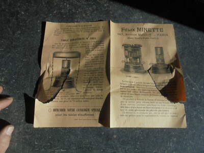 Leaflet Instructions for use of old stove Felix Minette 