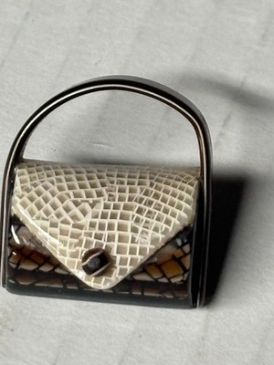 Lea Stein Paris Mini Purse Handbag Pin Brooch Multicolor