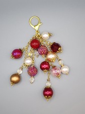 Handmade Red Pink Gold Pearl Glitter Bag/Keychain Elegant Charm Accessory