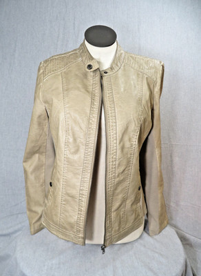 Womens XL Jacket Faux Leather Aged Looked by Sebby Taupe Full Zip NWT