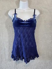 GUC Frederick's Of Hollywood Lingerie Dress Womens 36 Blue Lace Velvet Corset