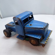 Vintage Tin Truck Blue Made in Japan Tin Plate Metal Toy Semi Dump Truck Old