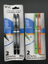 Inc Optimus Felt Tip Pens Lot 4 Black Green Orange Fine Point Sealed