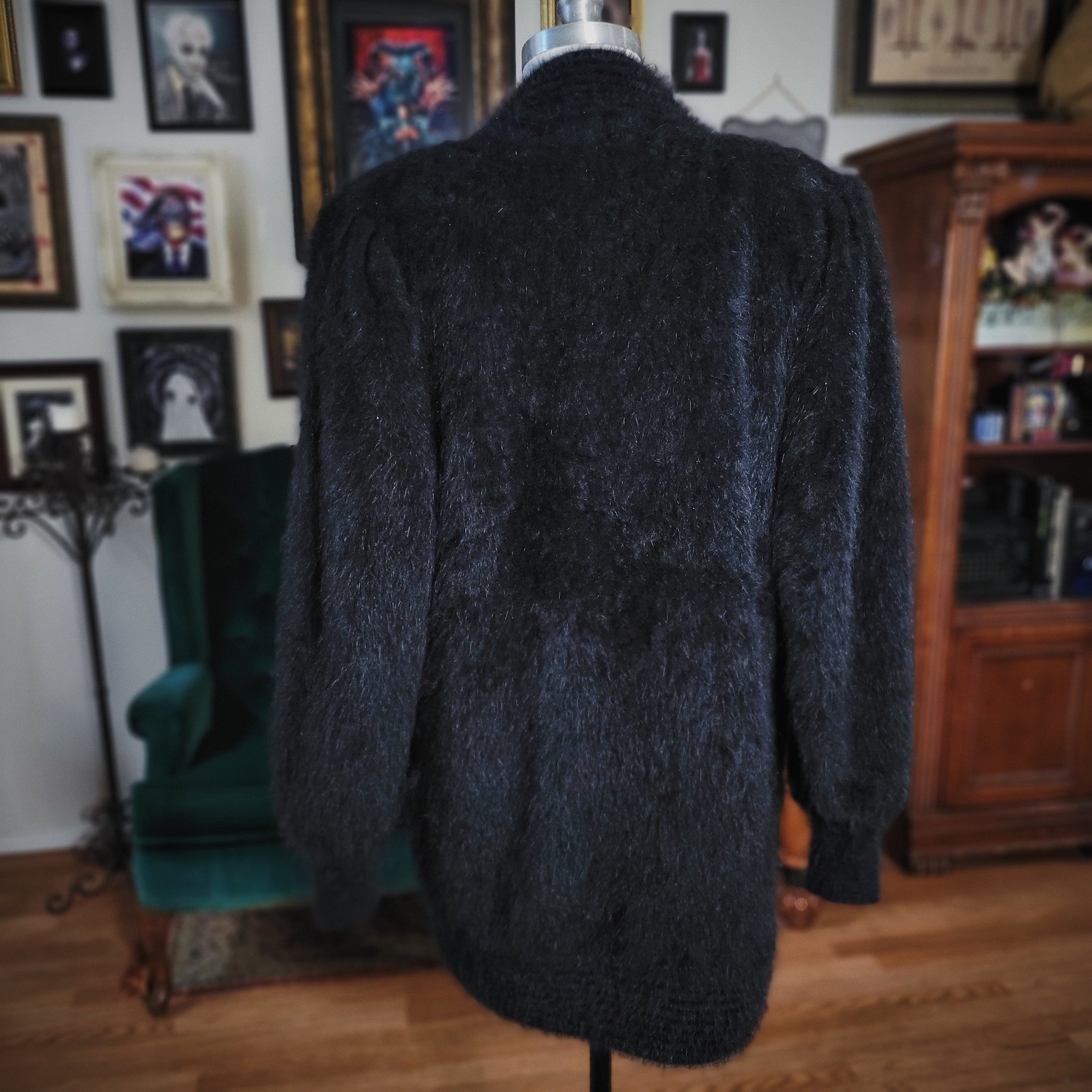 RARE Vintage 70s Cha Bar of Scottsdale Black Fuzzy 100percent Angora Womens Jacket image 5