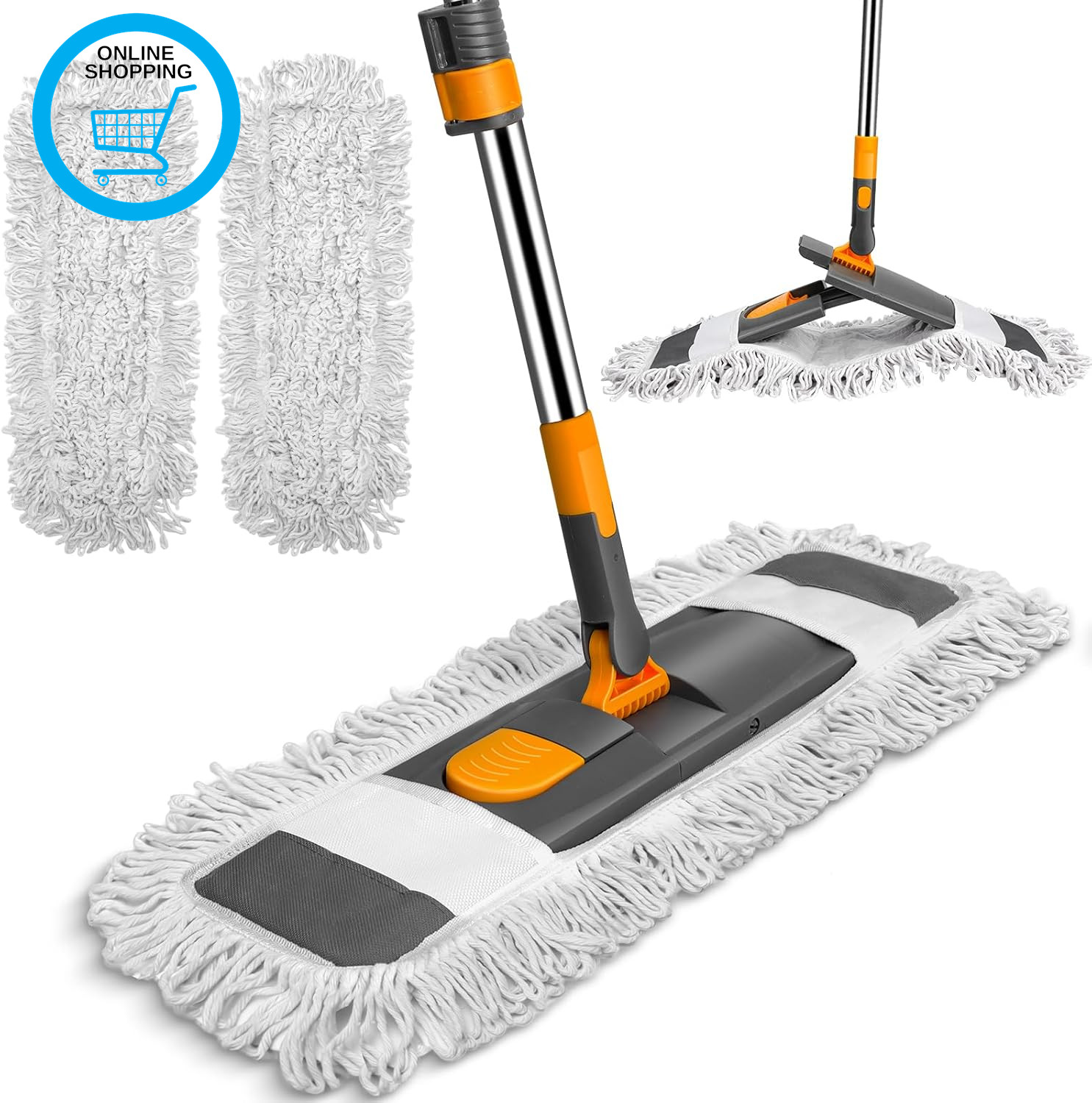 Flat Mop, 60Cm Wide Industrial Mops with Stainless Steel Long Handle, Commercial