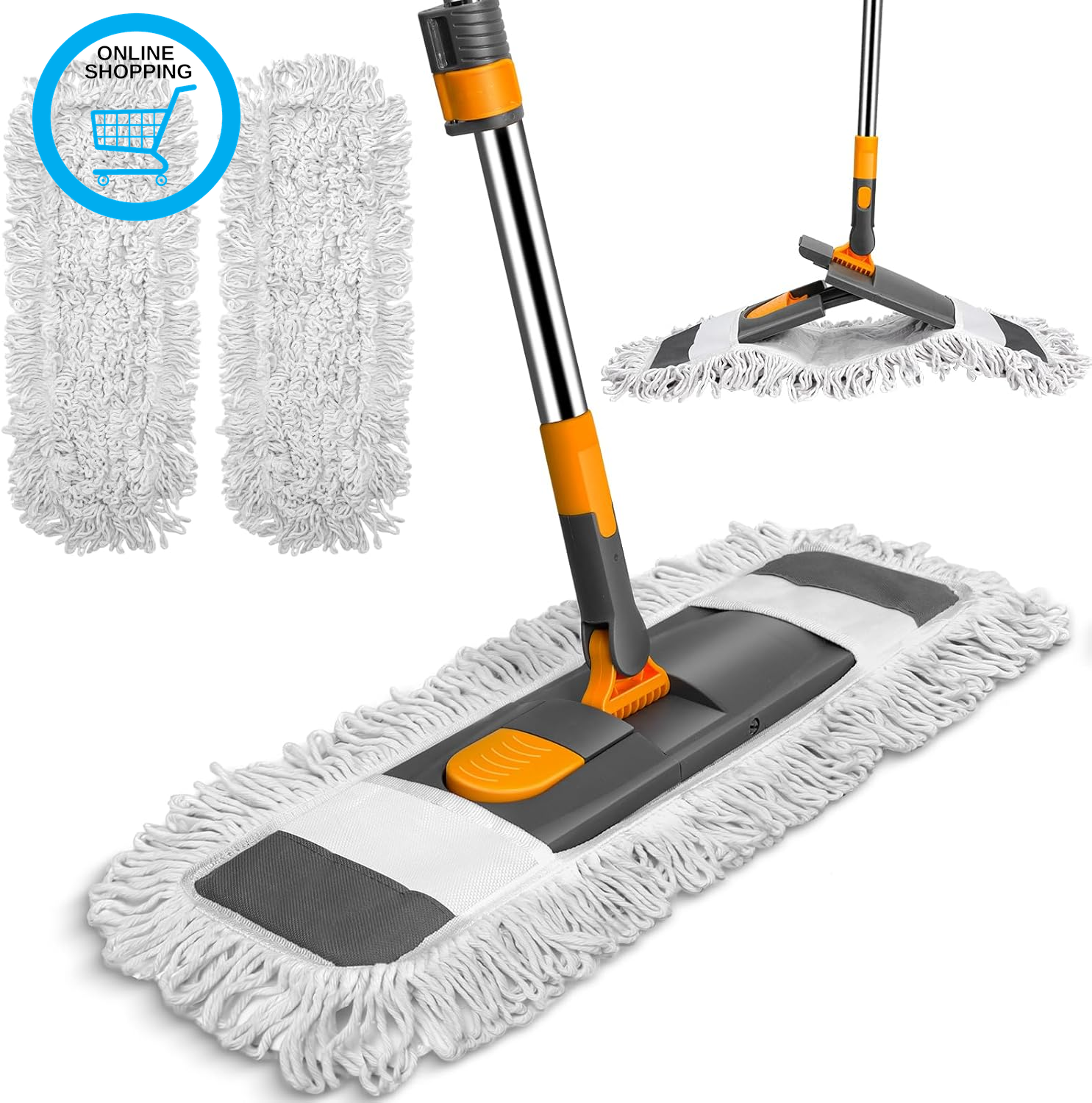 Flat Mop, 60Cm Wide Industrial Mops with Stainless Steel Long Handle, Commercial