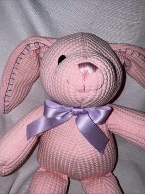 Cal-toy Pink Waffle Weave Bunny Rabbit Plush 14''  VTG HTF Purple Bow & Stitch