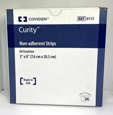 Curity 6113 Non-Adherent Dressing 3'' x  8'' Strips, Oil Emulsion, Box of 24