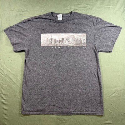 New York Skyline T-Shirt Men s L Gray NYC Graphic Tee Delta Pro Made in USA