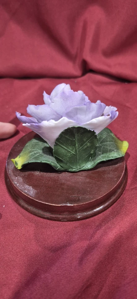 Base de madera de cerezo rosa violeta individual 3x4" floral decoración del hogar estante sentado usado en excelente estado Foto 4 de 4