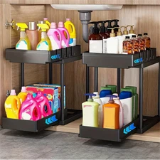 2Tier Under Sink Organizer Sliding Drawer Rack For Kitchen Bathroom Storage