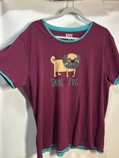 LAZY ONE Women’s S/M SNUG AS PUG Sleep PJ Dress Shirt 100% Cotton