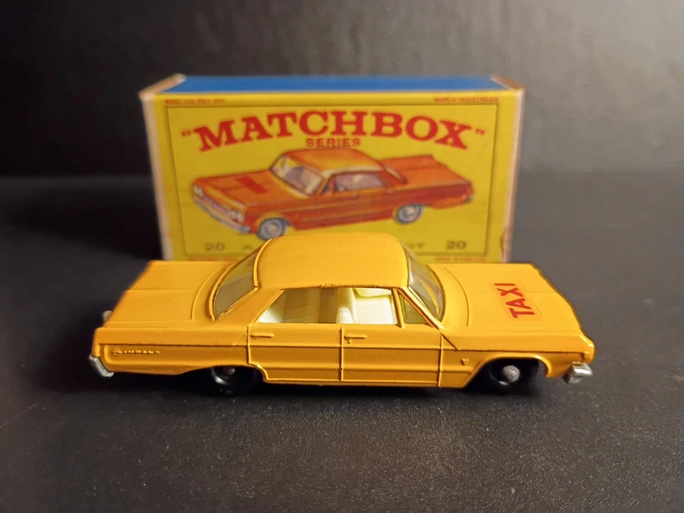 Matchbox #20C Chevrolet Impala Taxi Cab 1965 en caja E4 original sólida Foto 2 de 4