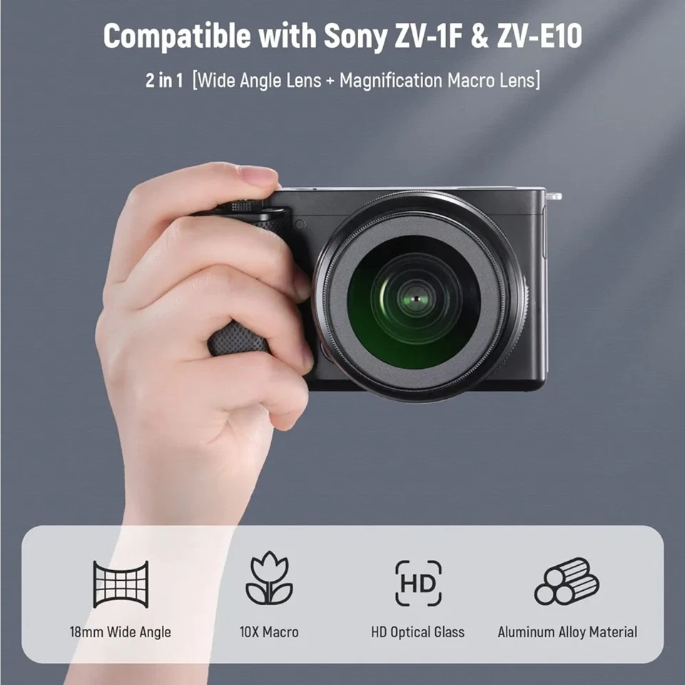 Lente gran angular HD de 40,5 mm compatible con Sony ZV-1F ZV-E10 A5000 A6000 Neewer Foto 2 de 4