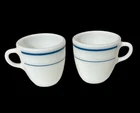 Vintage Pyrex Teal Blue Band Milk Glass Coffee Mugs - Tableware - 723 - Set Of 2